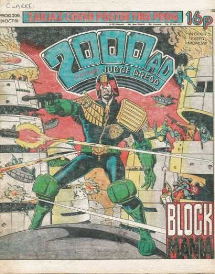 Judge Dredd - 2000 AD 236 - Block Mania - Fleetway - Mega-city One - 16p - Writing On Cover