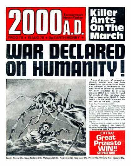 Judge Dredd - 2000 AD 78 - War Declared On Humanity - Killer Ants On The March - Extra Great Prizes To Win - Fake Newspaper Article - Giant Ant