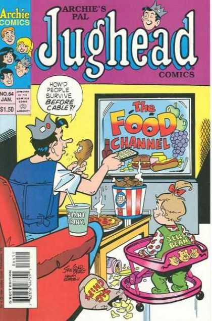 Jughead Comics 64 - Jugheads Favorite Past Time - Eating - Watching Food Channel - January Issue - Baby In Walker - Remote Control