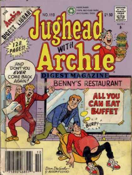 Jughead with Archie Digest 110 - Speech Bubbles - Buffet - Sandwich - Bennys Restaurant - Burp