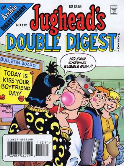 Jughead's Double Digest 112 - No Fair Chewing Bubble Gum - Today Is Kiss Your Boyfriend Day - Bulletin Board - Bob Smith - Black Yellow And White Sweater