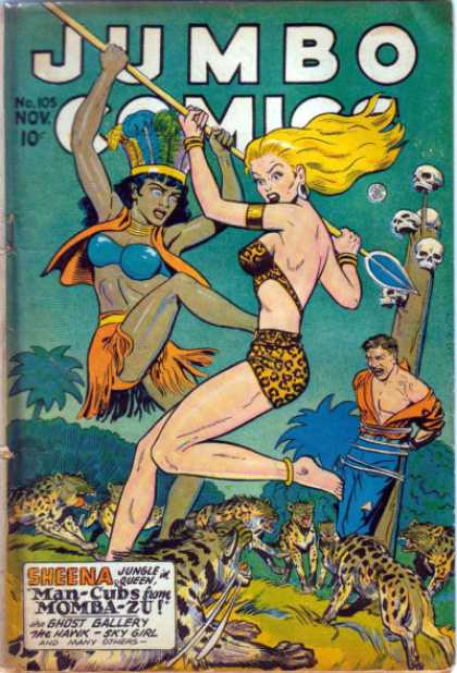 Jumbo Comics 105 - Jungle Girls - Tiger - Girls Talk - Skeleton - Arrow