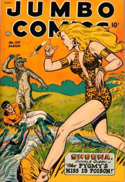 Jumbo Comics 109 - Sheena - Woman - Alligator - Knife - The Pygmys Hiss Is Poison