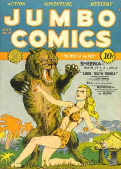 Jumbo Comics 27 - Sheena Queen Of The Jungle - Sabre - Tooth Terror - The Lightning - The Hawk - May
