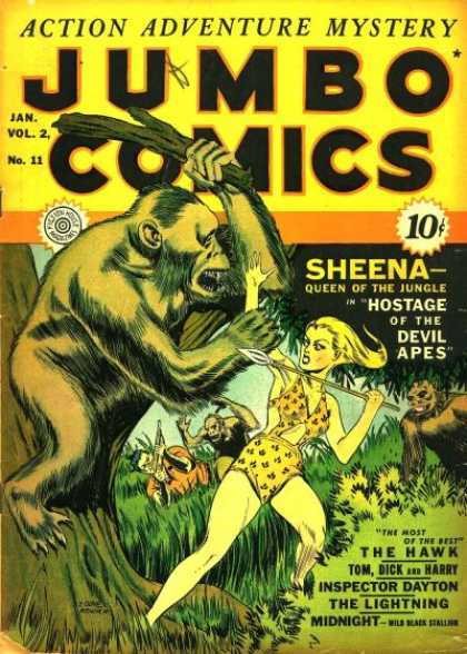 Jumbo Comics 35 - Sheena Queen Of The Jungle - Hostage Of The Devil Apes - Spear - Branch - Ape