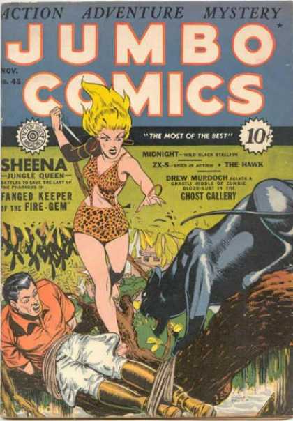 Tied Man - Women With Knife - Black Panther - Man On Ground - Orange Shirt Jumbo Comics 45 - Tied Man - Women With Knife - Black Panther - Man On Ground - Orange Shirt