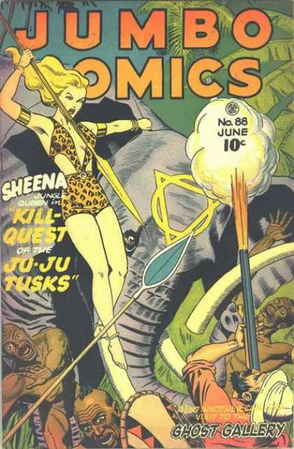 Jumbo Comics 88 - Sheena - Tusks - Spear - Palm Tree - Elephant
