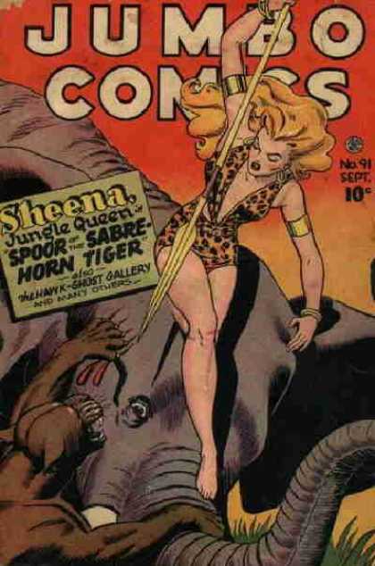 Jumbo Comics 91 - Lady - Hair - Sword - Elephant