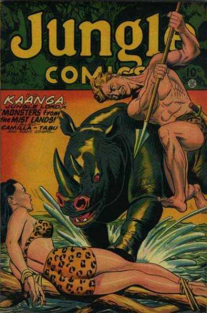 Jungle Comics 91 - Jungle Lord - Mist Lands - Rhino - Spear - Attacking