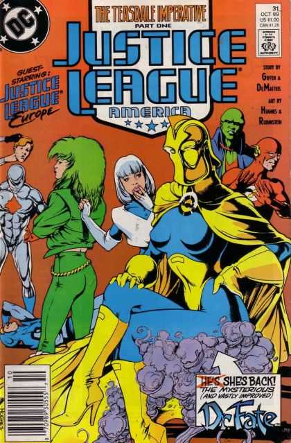 Justice League America 31 - The Teasdale Imperative Part One - Europe - Shes Back - Dr Fate - The Mxsterious And Vastly Improved - Adam Hughes