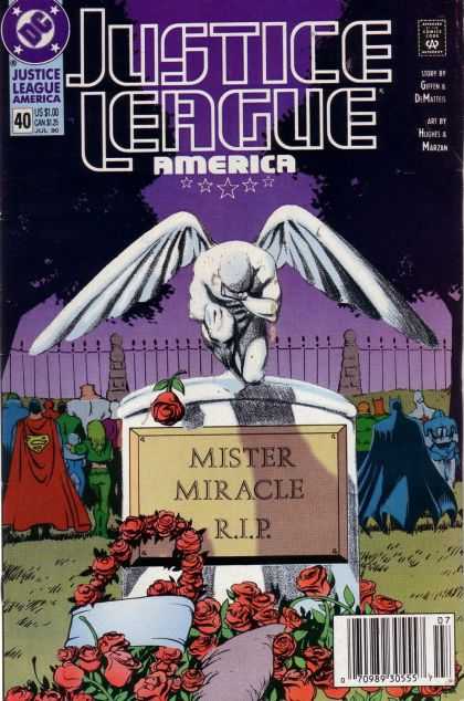 Justice League America 40 - Superman - Batman - Mister Miracle Rip - Headstone - Grave - Adam Hughes