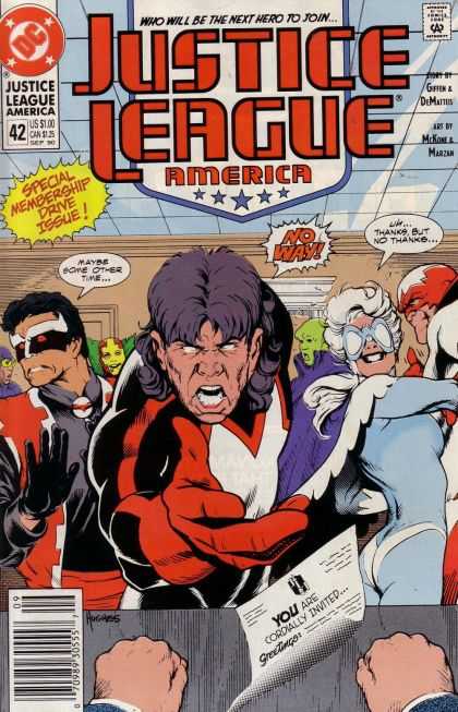 Justice League America 42 - Next Hero - No Way - Invitation - No Thanks - Someother Time - Adam Hughes