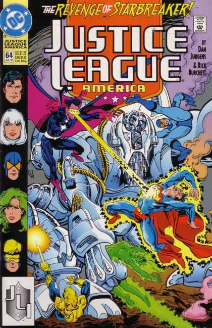 Justice League America 64 - The Revenge Of Starbreaker - Robot - Smoke - Laser - Superman - Dan Jurgens