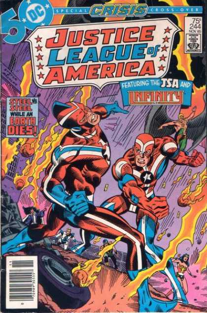 Justice League of America 244 - Steel Vs Steel While An Earth Dies - Featuring The Jsa And Infinity - Citizen Steel - Commander Steel - Crisis Cross-over - Joe Staton