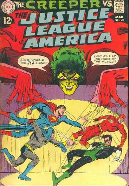 Justice League of America 70 - The Creeper - Superman - Batman - Fight - Strings - Neal Adams