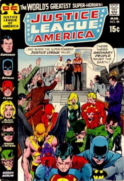 Justice League of America 88 - Court - Superheroes - Citizens - Steps - Sad - Neal Adams