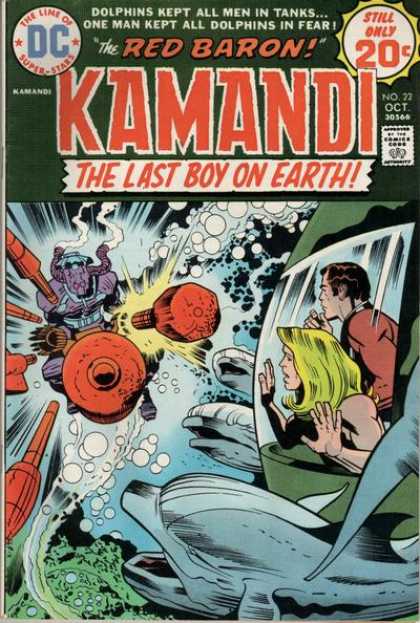 Kamandi 22 - The Last Boy On Earth - Underwater - Dolphins - Green Submarine - Under Attack