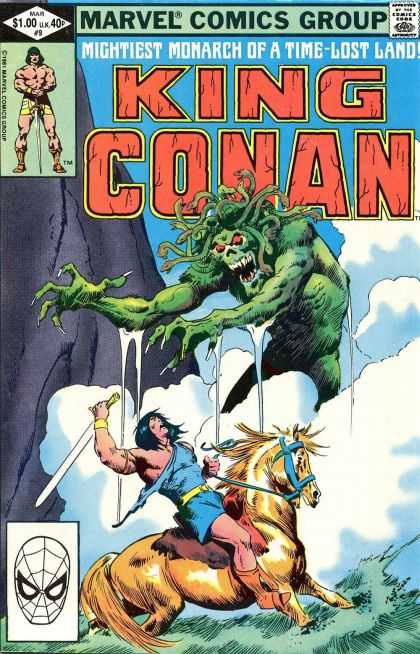 King Conan 9 - Marvel Comics Group - Mightiest Monarch Of A Time Lost Land - Green Monster - Blue Tunic - Gold Wrist Band - John Buscema