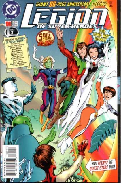Legion of Super-Heroes (1989) 100 - 5 Big - Green Face - Flying Superheroes - The Long Way Home - Mountain - Alan Davis