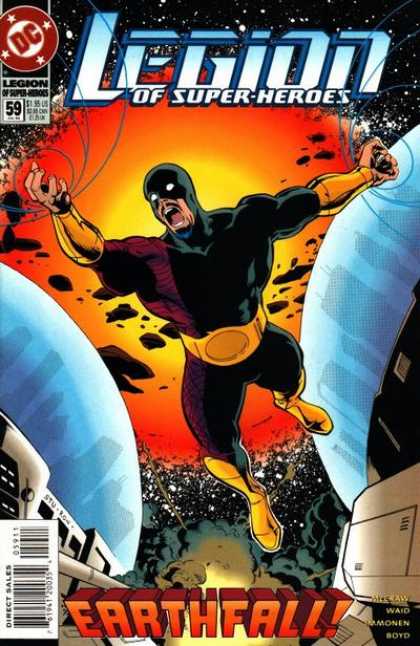 Legion of Super-Heroes (1989) 59 - Exploding Sun - Hero In Black Outfit - Earthfall - Spaceship - Planet Earth - Stuart Immonen