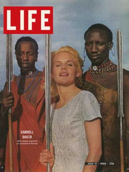 Life - Actress Carroll Baker with Masai Warriors