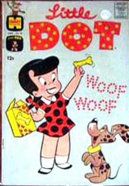 Little Dot 87 - Dog - Dog Bone - Little Girl - Red And Black Polka Dot Dressq - Dog Barking