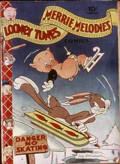 Looney Tunes 16 - Porky Pig - Bugs Bunny - Ice Skates - Sled - Danger No Skating