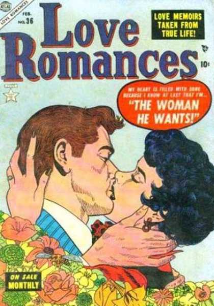 Love Romances 36 - No 36 - The Woman He Wants - Couple Kissing - Love Memoirs - Flowers