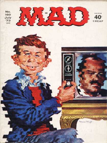 Mad 160 - Tv - Red-headed Boy - Royal Blue Jacket - Television Set - Adjusting Control Knob