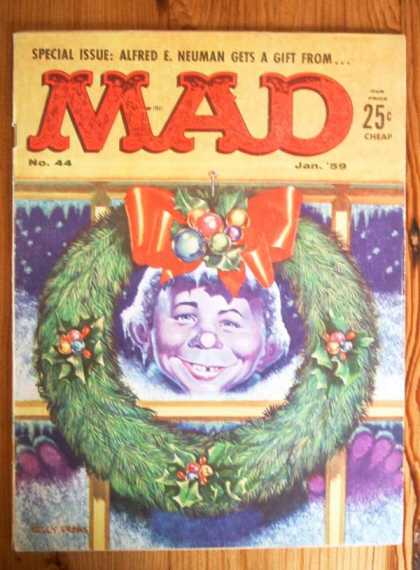 Mad 44 - Wreath - Christmas - Window - Alfred E Neuman Gets A Gift - Holiday