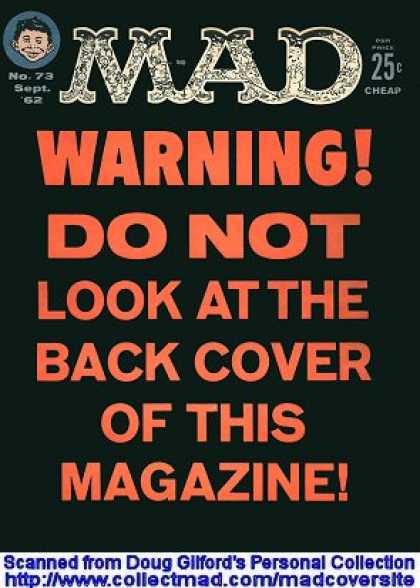 Mad 73 - Warning - Do Not Look At The Back Cover Of This Magazine - No 73 - Kids Head - Black Backgorund
