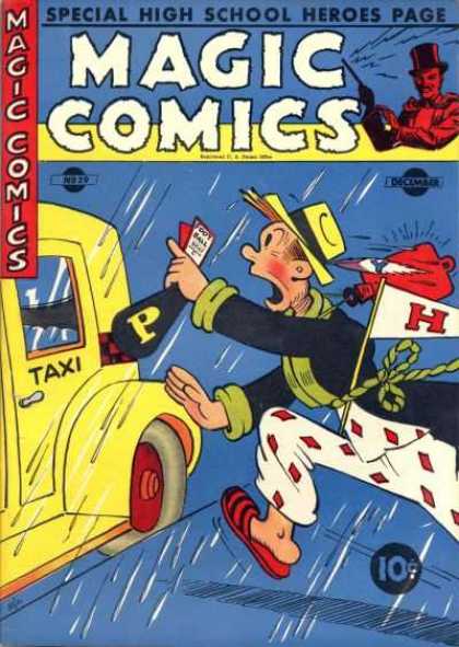 Magic Comics 29 - Special High School Heroes Page - Taxi - Man - Rain - Flag