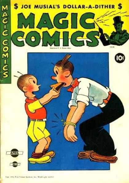 Magic Comics 57 - Dad Tied Up - Feeding Pie - Kid Feeding Dad - Magician - Joe Musial