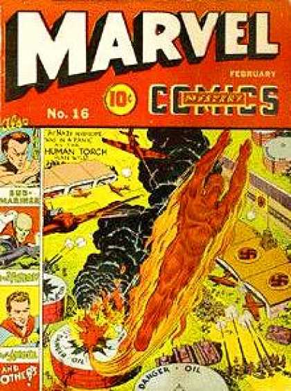 Marvel Comics 16 - Flames - Airplanes - Black Smoke - Hangars - Nazi