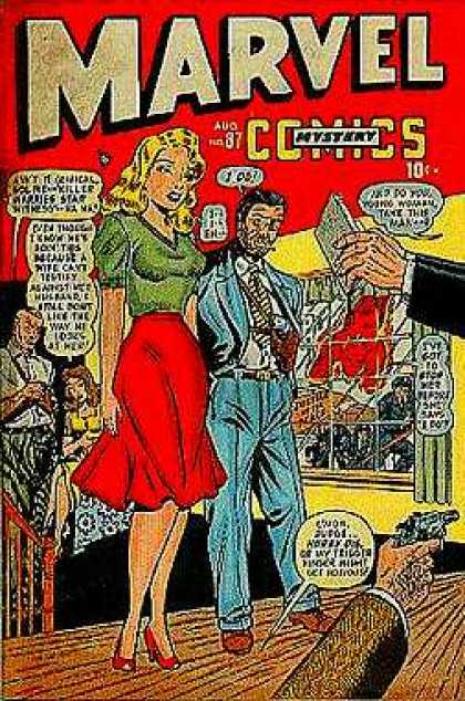 Marvel Mystery Comics 87 - Woman In Red Dress - Man In Suit - Aug No 87 - 10 Cents - Hand With Gun