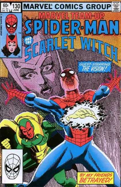 Marvel Team-Up 130 - Spiderman - Web - Scarlet Witch - Red Face - Vision