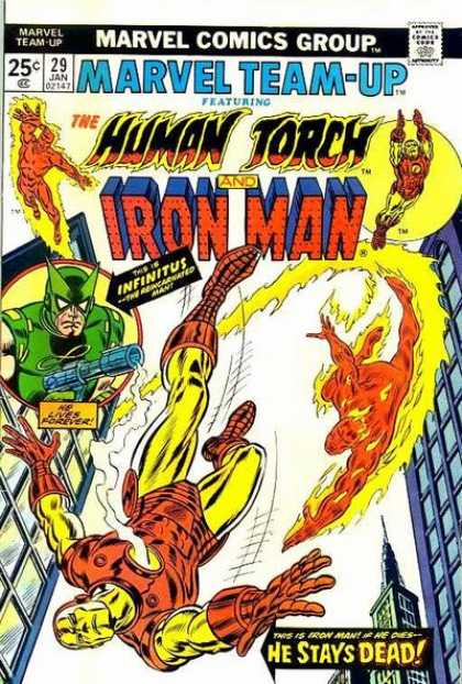 Marvel Team-Up 29 - The Human Torch - Iron Man - He Stays Dead - Fire - City Buildings