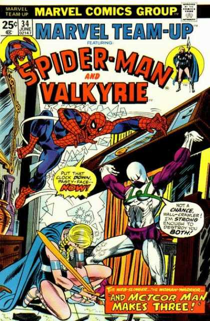 Marvel Team-Up 34 - Spider-man - Valkyrie - Meteor Man Makes Three - Marvel Comics Group - June