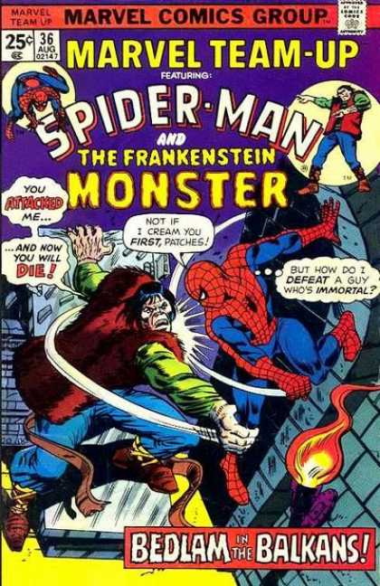 Marvel Team-Up 36 - Frankenstein - Fight - Punch - Attack - Monster