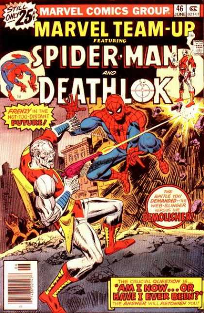 Marvel Team-Up 46 - Spiderman And Deathlok - Laser Gun - Deathlok - Spiderman - Fighting - Richard Buckler