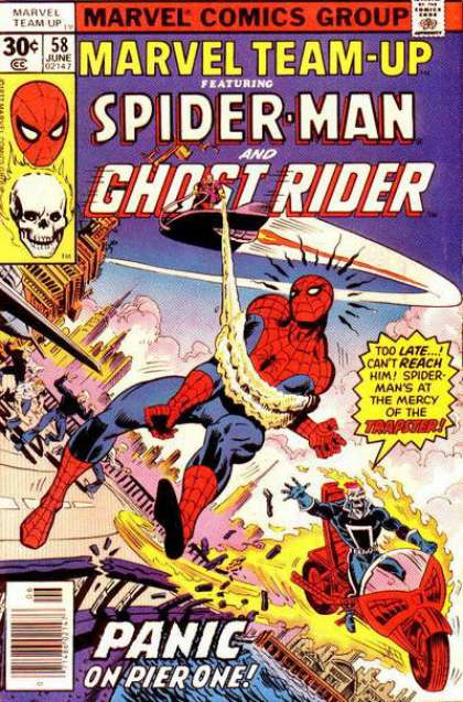 Marvel Team-Up 58 - Trapster - Spider Man - Ghost Rider - Panic - Pier One