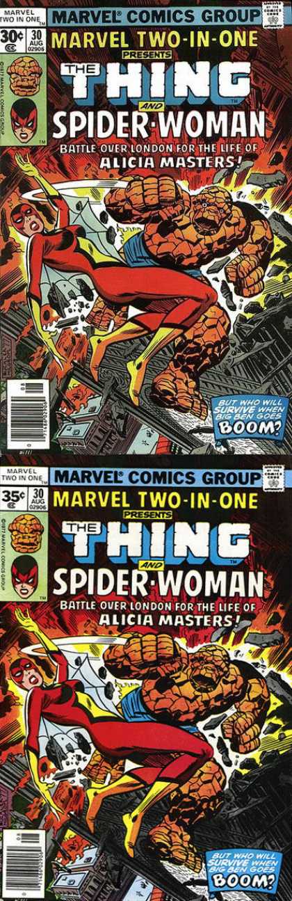 Marvel Two-In-One 30 - Two Superheroes - Spider Woman - Battle Over London - Live Of Alicia Masters - The Thing - Richard Buckler