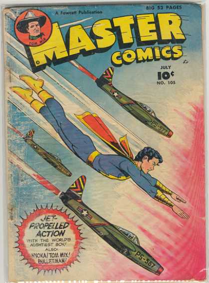 Master Comics 105 - Tom Mix - Bulletman - Airplanes - Action - Boy