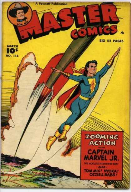 Master Comics 113 - Golden Boots - Gliding Mid-air - Missile - Zooming Action - Captain Marvel Jr