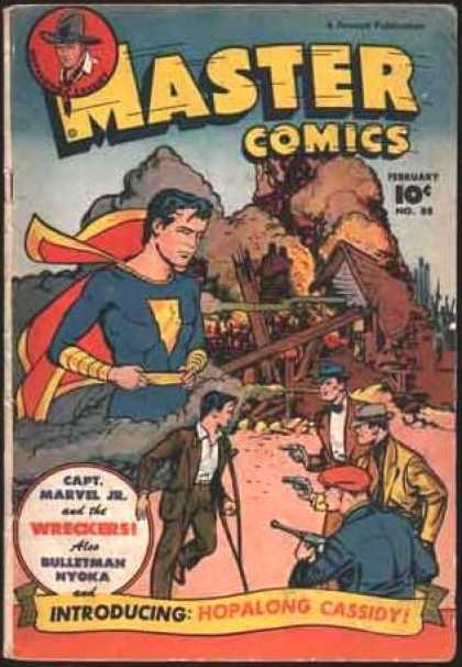 Master Comics 88 - Introducing Hopalong Cassidy - Captain Marvel Jr And The Wreckers - Also Bulletman Nyoka - Destroying A Building - Thinking About His Alter Ego
