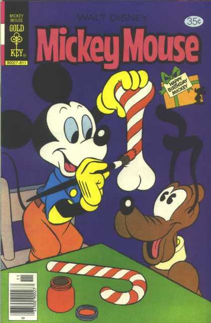 Mickey Mouse 189 - Pluto - Happy Birthday - Striped Bones - Painting - Green Table