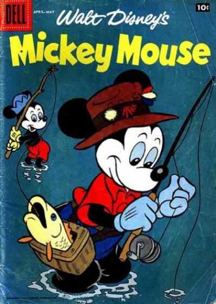 Mickey Mouse 59 - Fishing Pole - Fishing Hat - Fish - Water - Red Shorts