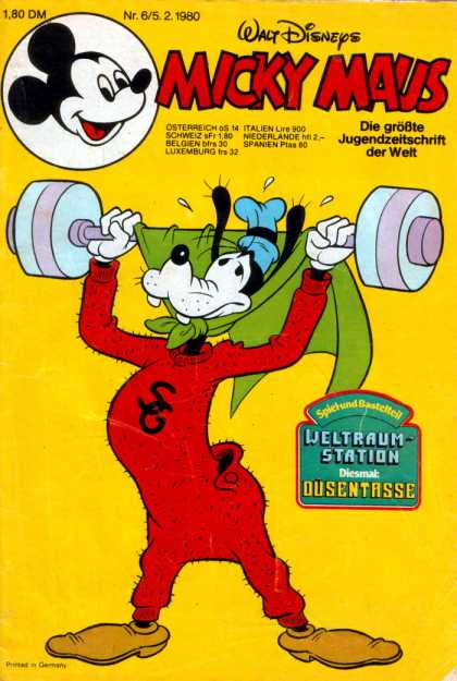 Micky Maus 1258 - Disney - Mickey Maus - Goofy - Barbells - Red Union Suit