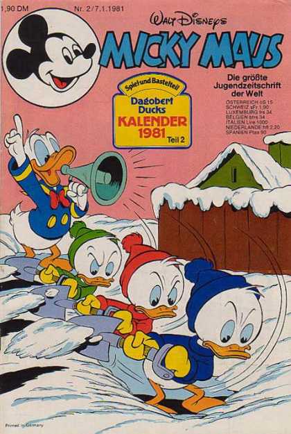 Micky Maus 1280 - German Disney - Donald Duck - Donald Ducks Nephews - Stuck In Snow - Digging Out Of Snow