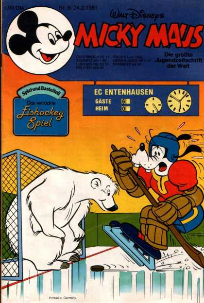 Micky Maus 1287 - Walt Disneys - Fishockey Spiel - Hockey Stick - Polar Bear - Goofy
